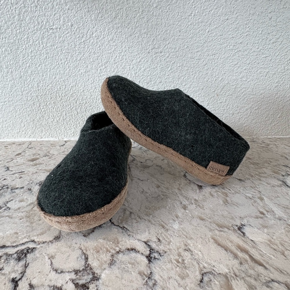 Kids Dark Gray Felt Slip-Ons with Tan Sole
